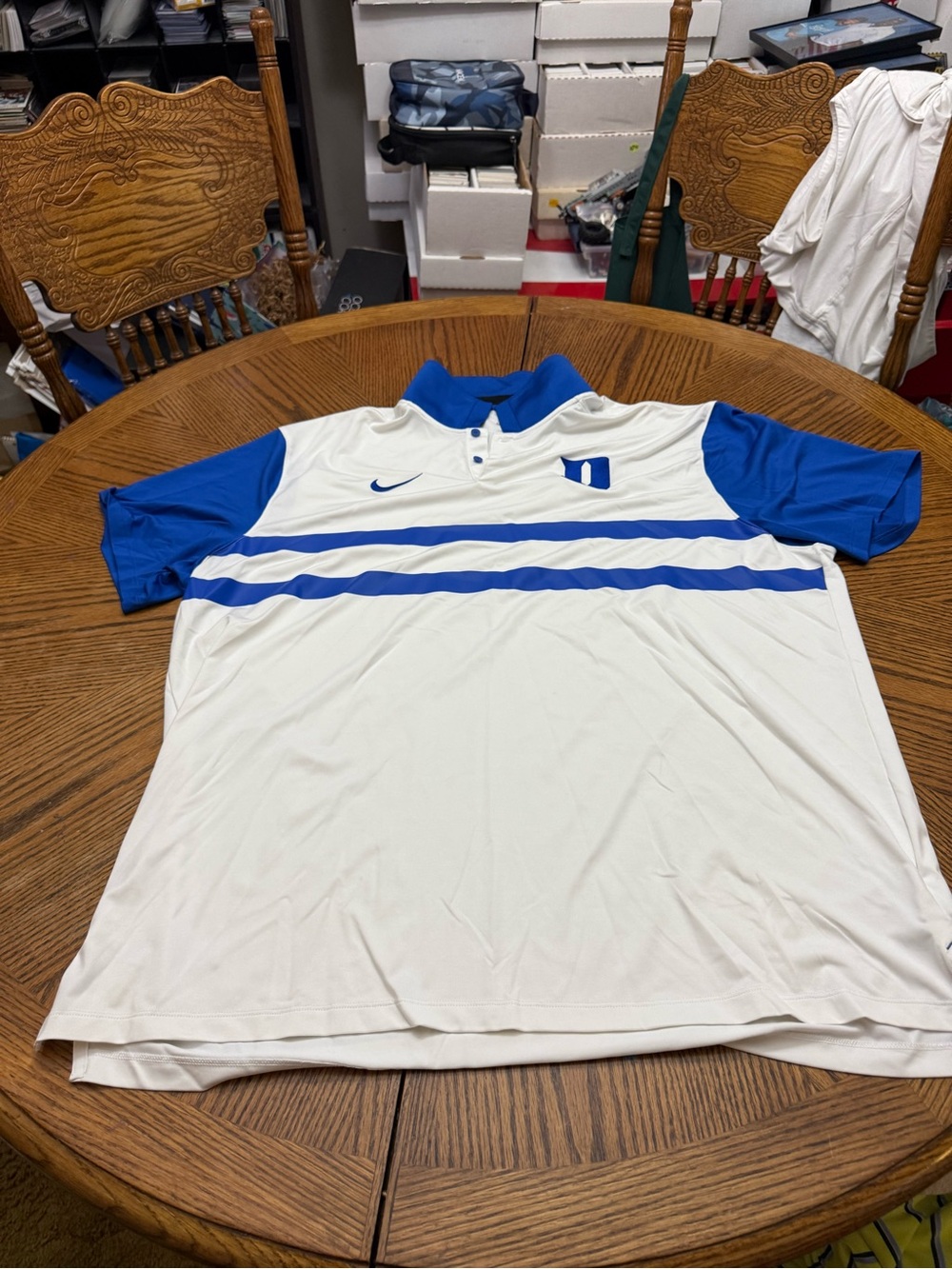 Nike Duke Blue Devils White & Royal Blue Striped Polo Shirt